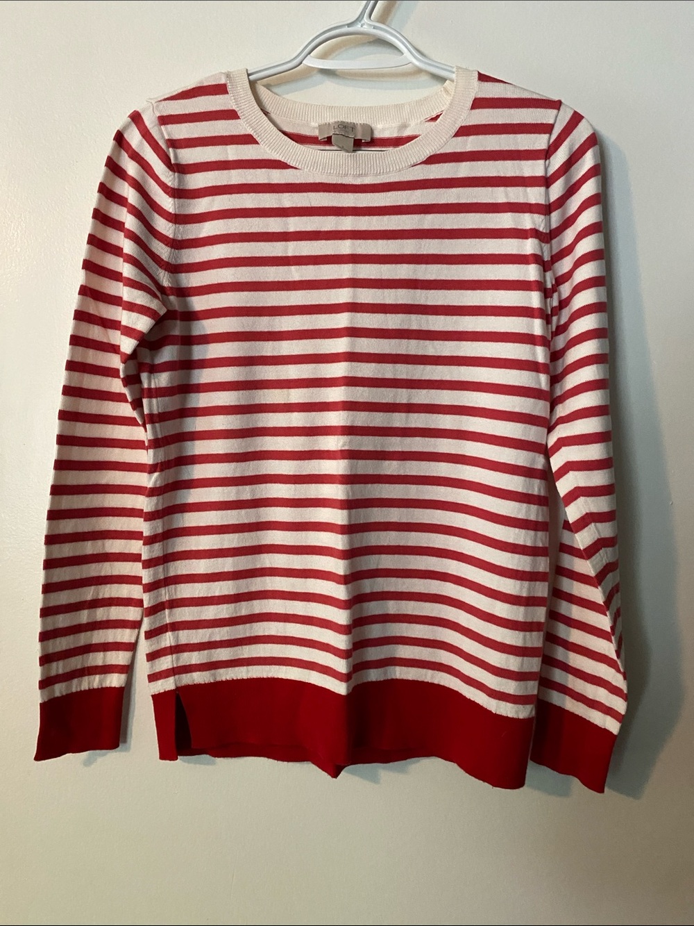 LOFT Outlet Cream and Red Striped Knit Top